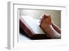 Hands Praying on a Holy Bible-null-Framed Art Print