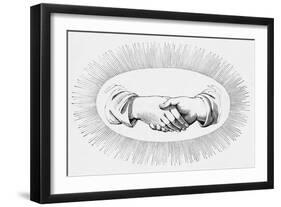 Hands Shaking Within an Oval of Rays-null-Framed Giclee Print
