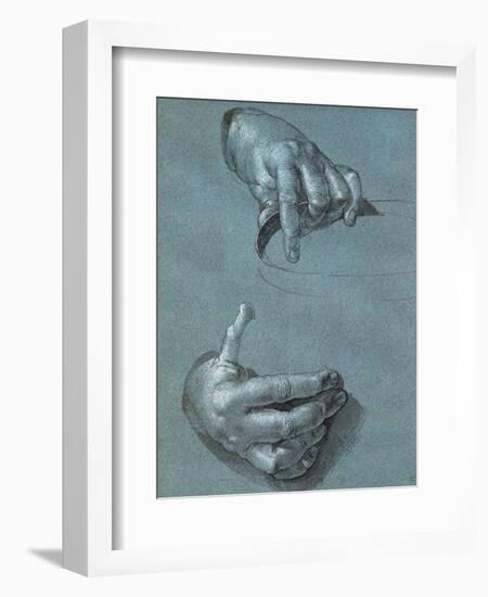 Hands, Two Studies, Chalk Drawing on Blue Paper-Albrecht Dürer-Framed Giclee Print