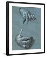 Hands, Two Studies, Chalk Drawing on Blue Paper-Albrecht Dürer-Framed Giclee Print