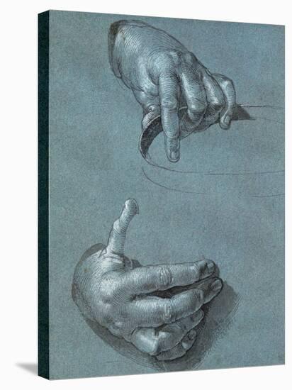 Hands, Two Studies, Chalk Drawing on Blue Paper-Albrecht Dürer-Stretched Canvas