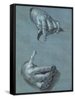 Hands, Two Studies, Chalk Drawing on Blue Paper-Albrecht Dürer-Framed Stretched Canvas