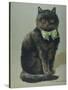 Handsome Black Cat Sir Thomas Mouser Sits Posed with a Green Ribbon Around His Neck-null-Stretched Canvas