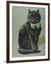 Handsome Black Cat Sir Thomas Mouser Sits Posed with a Green Ribbon Around His Neck-null-Framed Photographic Print