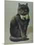 Handsome Black Cat Sir Thomas Mouser Sits Posed with a Green Ribbon Around His Neck-null-Mounted Photographic Print