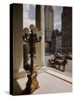 Handsome Cab Horse Drawn Carriage Waiting Outside Entrance of the Plaza Hotel-Dmitri Kessel-Stretched Canvas
