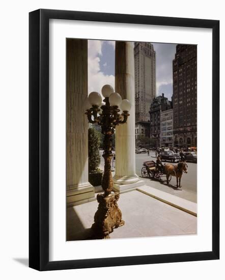 Handsome Cab Horse Drawn Carriage Waiting Outside Entrance of the Plaza Hotel-Dmitri Kessel-Framed Premium Photographic Print