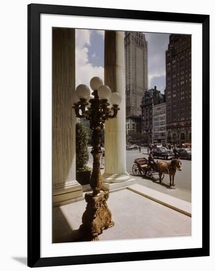 Handsome Cab Horse Drawn Carriage Waiting Outside Entrance of the Plaza Hotel-Dmitri Kessel-Framed Photographic Print