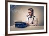 Handsome Journalist Writing with Typewriter-olly2-Framed Photographic Print