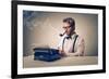 Handsome Journalist Writing with Typewriter-olly2-Framed Photographic Print