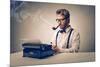 Handsome Journalist Writing with Typewriter-olly2-Mounted Photographic Print