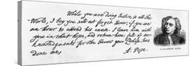 Handwriting and Signature of Alexander Pope from a Letter to Lord Halifax Asking Him Not to…-Alexander Pope-Stretched Canvas