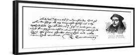 Handwriting and Signature of Archbishop Cranmer from a Letter to Thomas Cromwell, Thanking Him…-null-Framed Premium Giclee Print