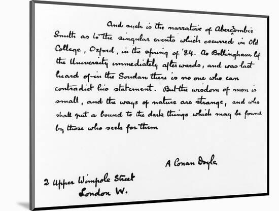 Handwriting Sample: Arthur Conan Doyle, 1925-null-Mounted Art Print