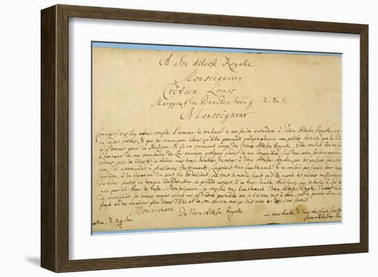 Handwritten Dedication of 'Brandenburger Concertos' to Christian Ludwig, Margrave of Brandenburg-Johann Sebastian Bach-Framed Giclee Print