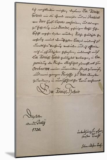 Handwritten Letter to King of Saxony to Accompany Mass in B Minor, Bmw 232 1733-Johann Sebastian Bach-Mounted Premium Giclee Print