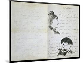 Handwritten Letter with Drawings-Edouard Manet-Mounted Giclee Print