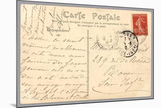 Handwritten Postcard Sent to Madame J. Monet (Ink on Paper) (Verso for Recto See 233965)-French-Mounted Premium Giclee Print