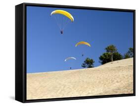 Hang Gliders over Dune Du Pyla, Bay of Arcachon, Cote D'Argent, Gironde, Aquitaine, France, Europe-Groenendijk Peter-Framed Stretched Canvas