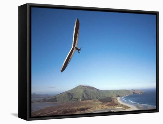 Hang Gliding on Coastline, New Zealand-David Wall-Framed Stretched Canvas