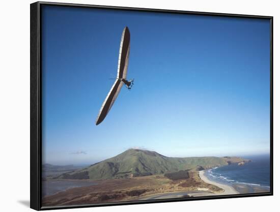 Hang Gliding on Coastline, New Zealand-David Wall-Framed Photographic Print
