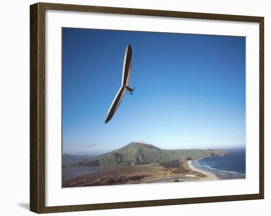 Hang Gliding on Coastline, New Zealand-David Wall-Framed Photographic Print