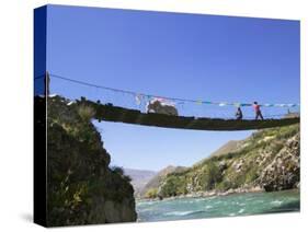 Hanging Bridge Across the River, Shigatse, Tibet, China-Keren Su-Stretched Canvas