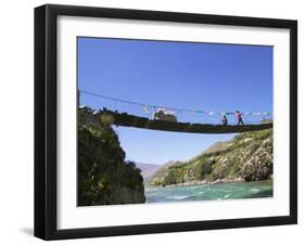 Hanging Bridge Across the River, Shigatse, Tibet, China-Keren Su-Framed Photographic Print