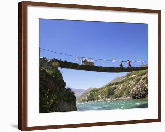 Hanging Bridge Across the River, Shigatse, Tibet, China-Keren Su-Framed Photographic Print