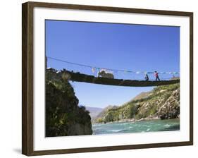 Hanging Bridge Across the River, Shigatse, Tibet, China-Keren Su-Framed Photographic Print