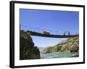 Hanging Bridge Across the River, Shigatse, Tibet, China-Keren Su-Framed Photographic Print