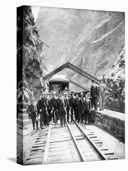 Hanging Bridge - President Theodore Roosevelt and Party in the Royal Gorge of the Arkansas River,…-George Lytle Beam-Stretched Canvas