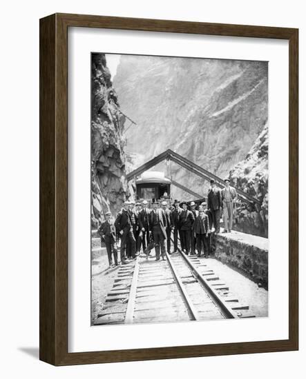 Hanging Bridge - President Theodore Roosevelt and Party in the Royal Gorge of the Arkansas River,…-George Lytle Beam-Framed Photographic Print