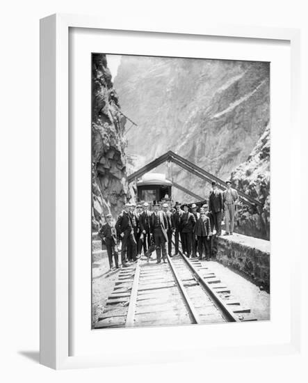 Hanging Bridge - President Theodore Roosevelt and Party in the Royal Gorge of the Arkansas River,…-George Lytle Beam-Framed Photographic Print