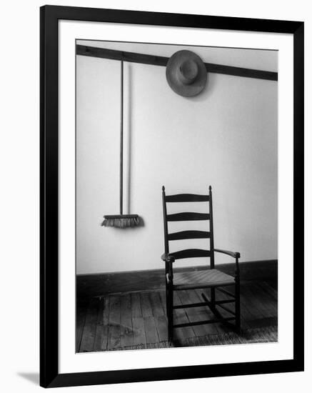 Hanging Broom, Hat on Rail and Rocking Chair in Shaker Room, Hancock, Massachusetts-Alfred Eisenstaedt-Framed Photographic Print