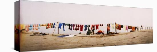 Hanging Clothes Out to Dry after Washing Them in the River, Ganges River, Varanasi, Uttar Pradesh, -null-Stretched Canvas