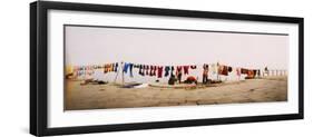 Hanging Clothes Out to Dry after Washing Them in the River, Ganges River, Varanasi, Uttar Pradesh, -null-Framed Photographic Print