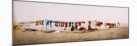 Hanging Clothes Out to Dry after Washing Them in the River, Ganges River, Varanasi, Uttar Pradesh, -null-Mounted Photographic Print