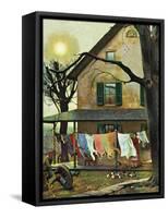 "Hanging Clothes Out to Dry," April 7, 1945-John Falter-Framed Stretched Canvas