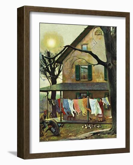 "Hanging Clothes Out to Dry," April 7, 1945-John Falter-Framed Giclee Print