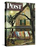 "Hanging Clothes Out to Dry," Saturday Evening Post Cover, April 7, 1945-John Falter-Stretched Canvas