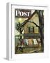 "Hanging Clothes Out to Dry," Saturday Evening Post Cover, April 7, 1945-John Falter-Framed Premium Giclee Print
