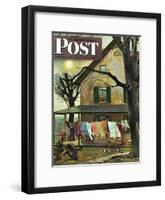 "Hanging Clothes Out to Dry," Saturday Evening Post Cover, April 7, 1945-John Falter-Framed Giclee Print