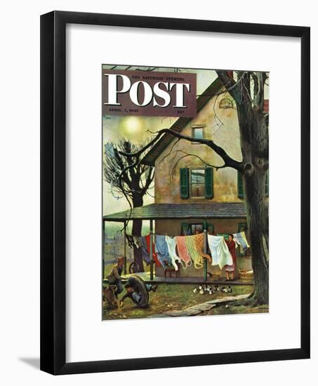 "Hanging Clothes Out to Dry," Saturday Evening Post Cover, April 7, 1945-John Falter-Framed Giclee Print