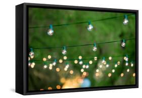 Hanging Decorative Christmas Lights For A Back Yard Party-imging-Framed Stretched Canvas