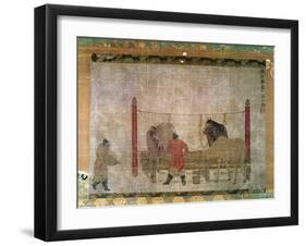 Hanging, of Grooms Feeding Horses, Ink and Watercolour on Silk, Attributed to Jen Jen-Far, Chinese-null-Framed Giclee Print