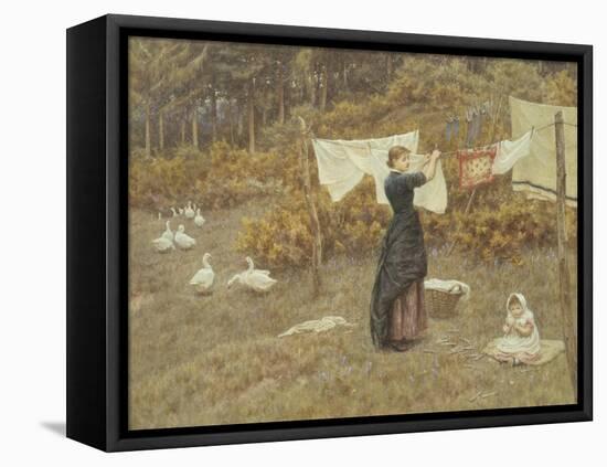 Hanging the Washing-Helen Allingham-Framed Stretched Canvas