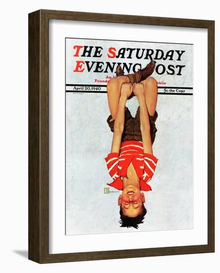 "Hanging Upside Down," Saturday Evening Post Cover, April 20, 1940-Douglas Crockwell-Framed Giclee Print