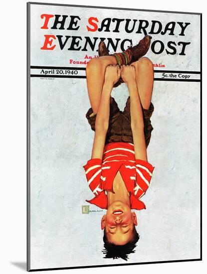 "Hanging Upside Down," Saturday Evening Post Cover, April 20, 1940-Douglas Crockwell-Mounted Giclee Print