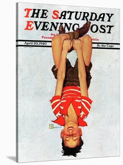 "Hanging Upside Down," Saturday Evening Post Cover, April 20, 1940-Douglas Crockwell-Stretched Canvas